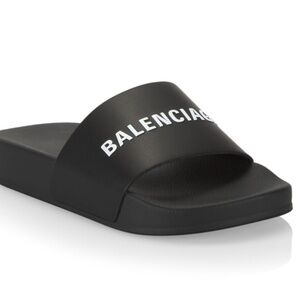 BALENCIAGA MEN'S POOL SLIDE SANDAL IN BLACK/WHITE SIZE 44